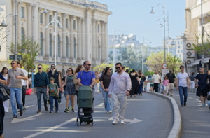 Groups of people walking